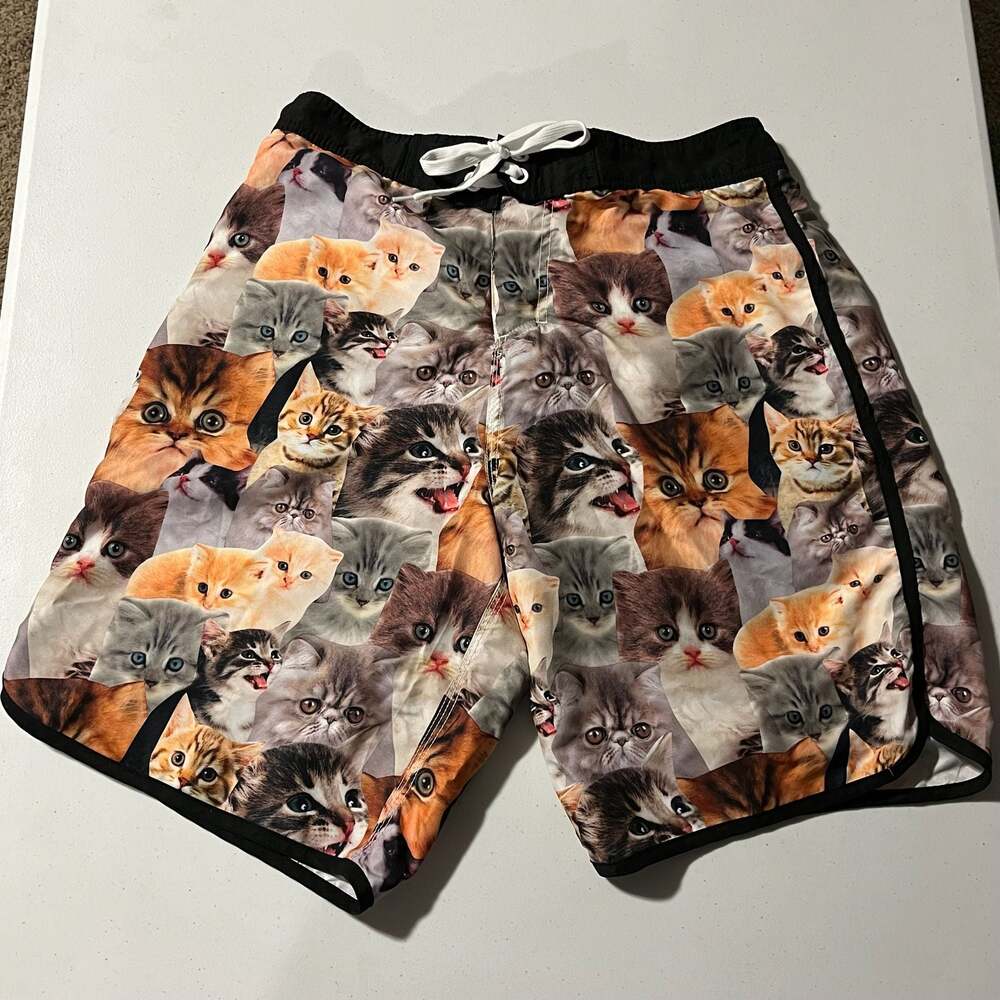 Bioworld Crazy Cats All-Over Print Swim Trunks